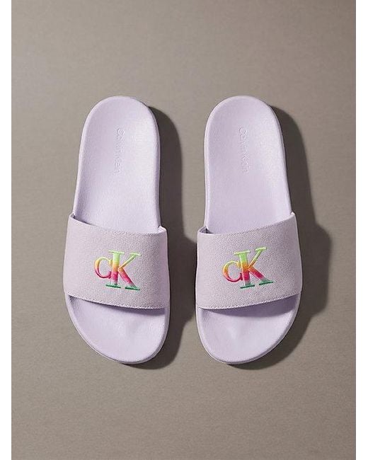 Calvin Klein Gray Canvas Contoured Logo Sliders Pride