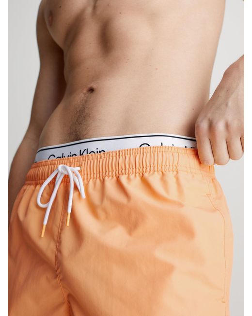 Calvin Klein Orange Double Waistband Swim Shorts for men