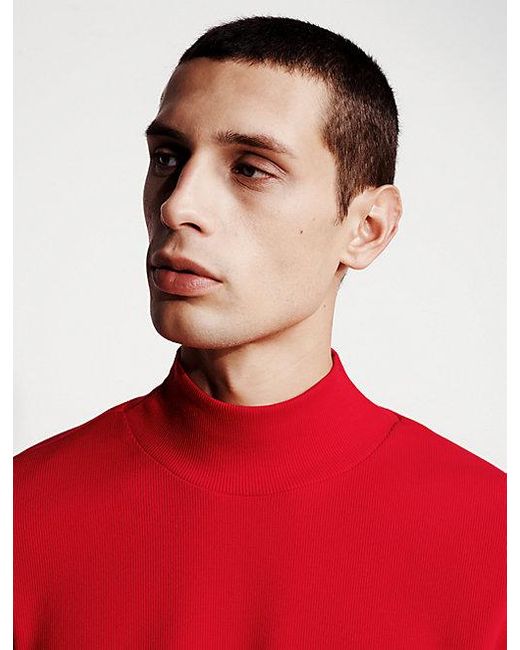 Calvin Klein Geripptes T-Shirt Mit Rollkragen in Red für Herren