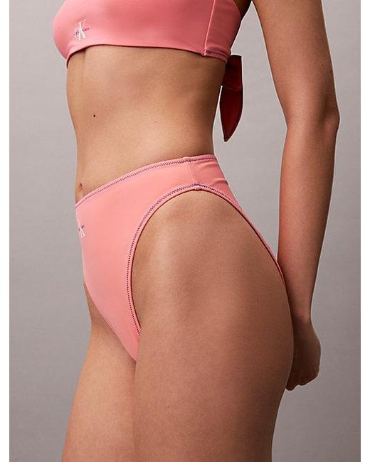 Calvin Klein Pink High Leg Bikini Bottoms Ck Monogram