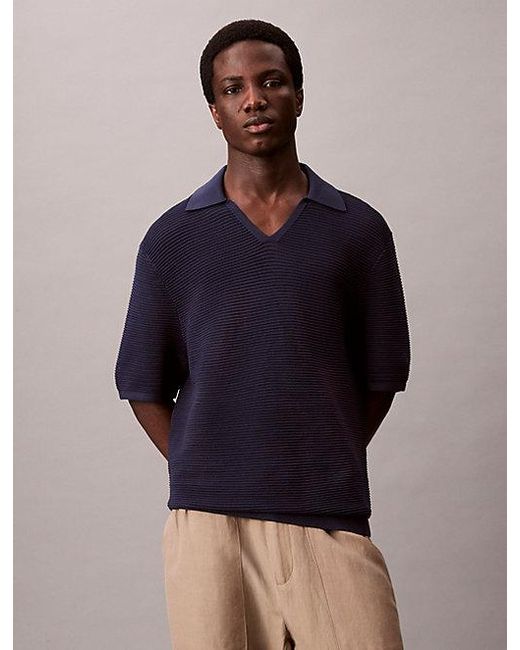 Calvin Klein Blue Tech Knit Johnny Collar Polo Shirt for men