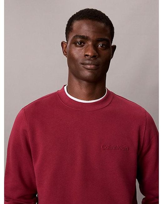 Calvin Klein Red Cotton Fleece Embossed Sweatshirt for men
