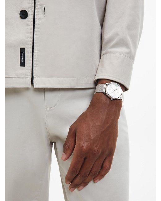 Calvin Klein Gray Monogram Logo Mesh Bracelet Watch