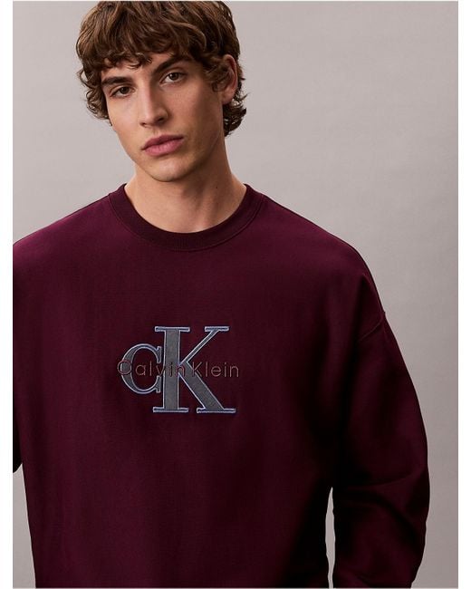 Calvin Klein Red Fleece Monologo Relaxed Sweatshirt for men