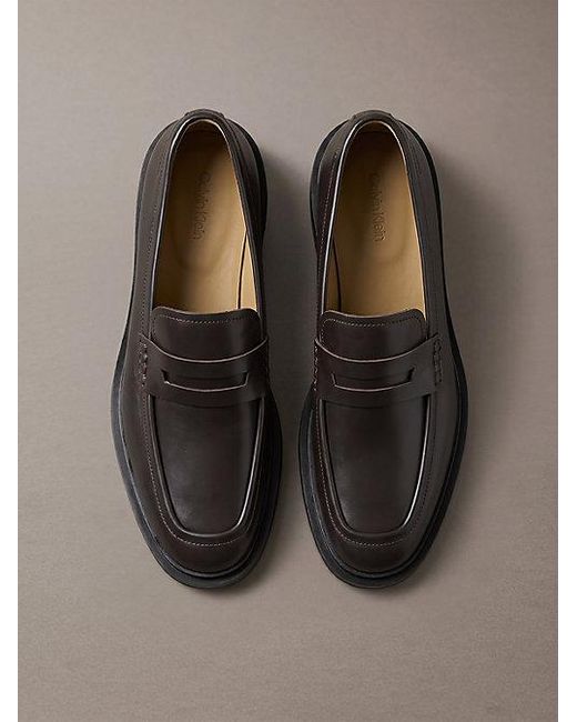 Calvin Klein Gray Leather Penny Loafers for men