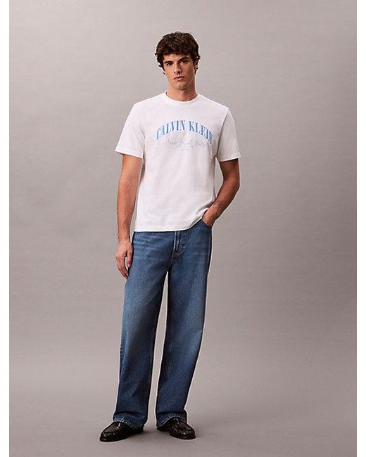 Calvin Klein Blue Jeans Embroidered Nyc Logo T-Shirt for men