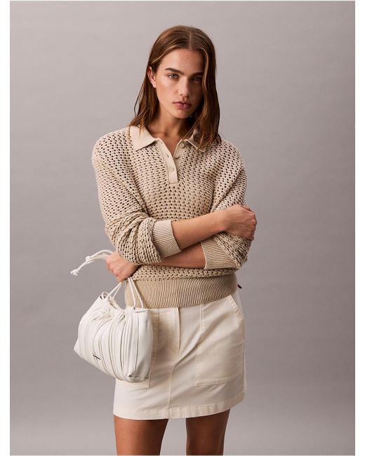 Calvin Klein Gray Calvin Klein Plisse Drawstring Crossbody Bag