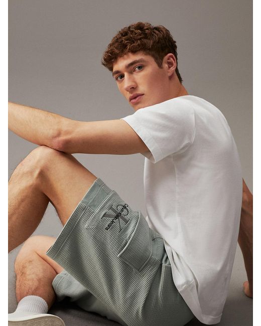 Calvin Klein Gray Waffle Cargo Jogger Shorts for men