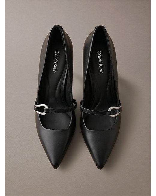Calvin Klein Brown Leather Stiletto Strap Pumps