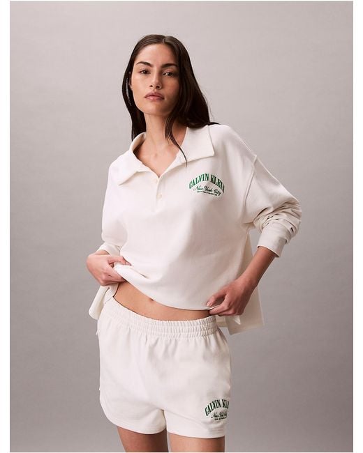 Calvin Klein Natural Logo Cotton Jersey Polo Sweatshirt