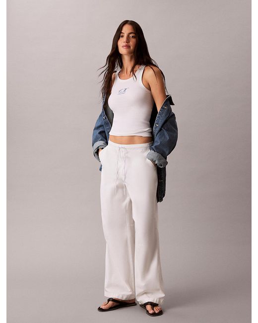 Calvin Klein White Embroidered Ck Logo Rib Tank Top