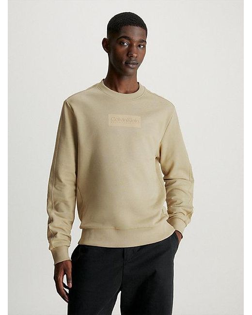 Calvin Klein Logo-Sweatshirt aus Baumwoll-Frottee in Natural für Herren