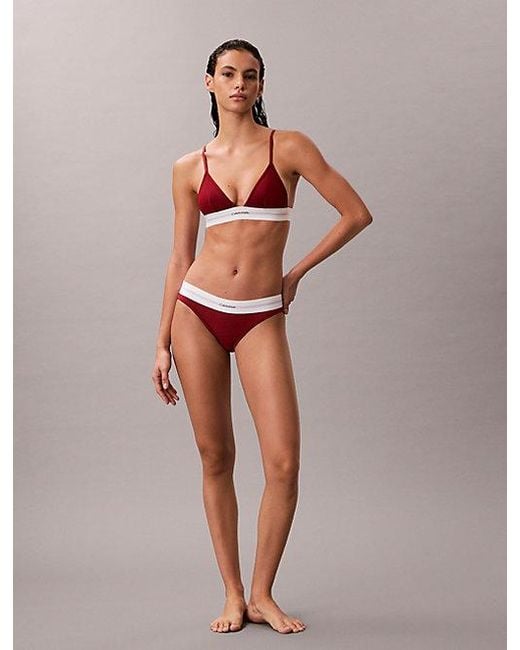 Calvin Klein Red Unlined Triangle Bralette Cotton Modal Stretch Rib