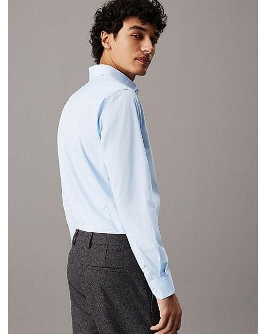 Calvin Klein Fitted Overhemd Van Stretch Poplin in het White voor heren