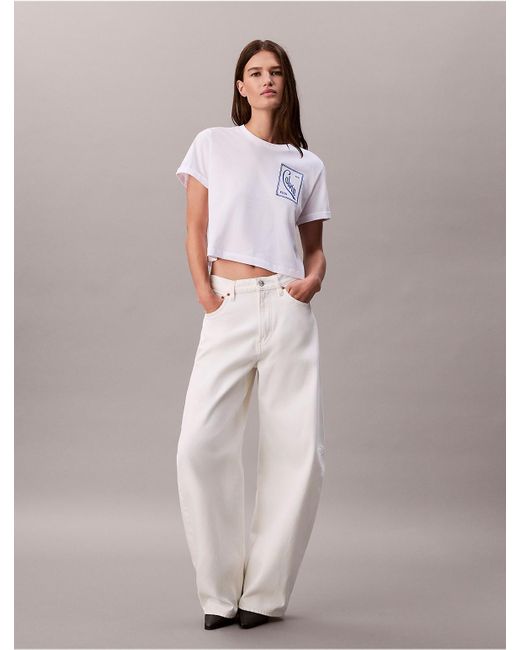 Calvin Klein White Calvin Klein Script Logo Cropped Boxy T-Shirt