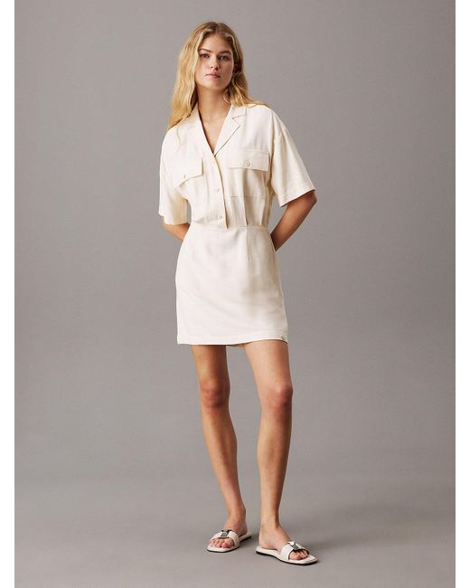 Calvin Klein Gray Soft Twill Utility Shirt Dress
