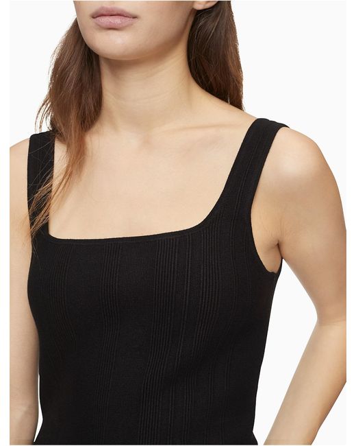 Calvin Klein Ribbed Sweater Knit Logo Patch Cropped Tank Top in Black | Lyst