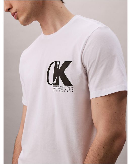 Calvin Klein White Calvin Klein Monogram Logo Macro Sport Graphic Classic T-Shirt for men