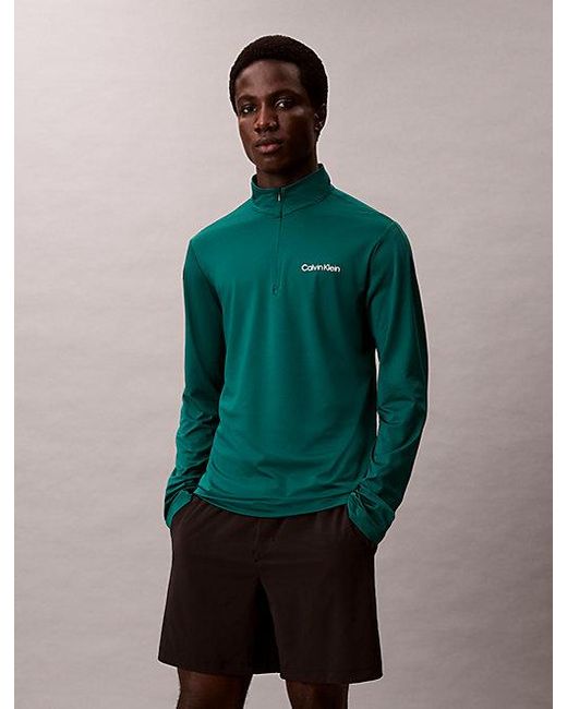 Calvin Klein Green Sport Quick Dry 1 4 Zip Long Sleeve Technical Top for men