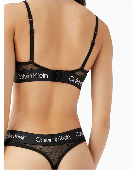 Calvin Klein I Heart You embroidered mesh unlined bralette in black