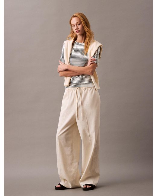 Calvin Klein Multicolor Relaxed Linen Cotton Trousers