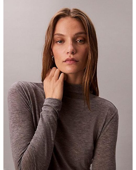 Calvin Klein Brown Slim Mock Neck Top