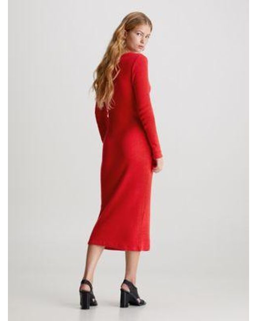 Vestido largo de punto de manga larga Calvin Klein de color Red