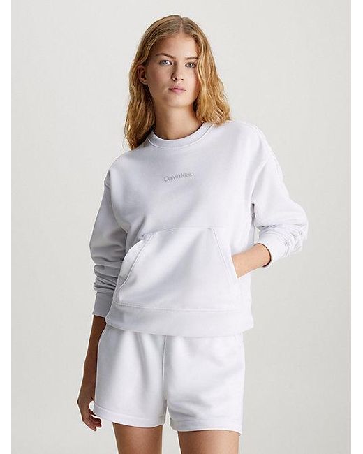 Sudadera cropped de felpa francesa Calvin Klein de color White