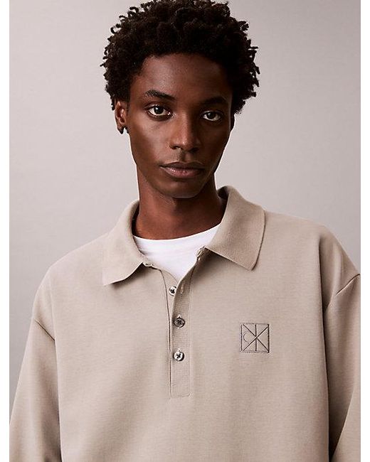 Calvin Klein Brown Long Sleeve Logo Emblem Polo Shirt for men