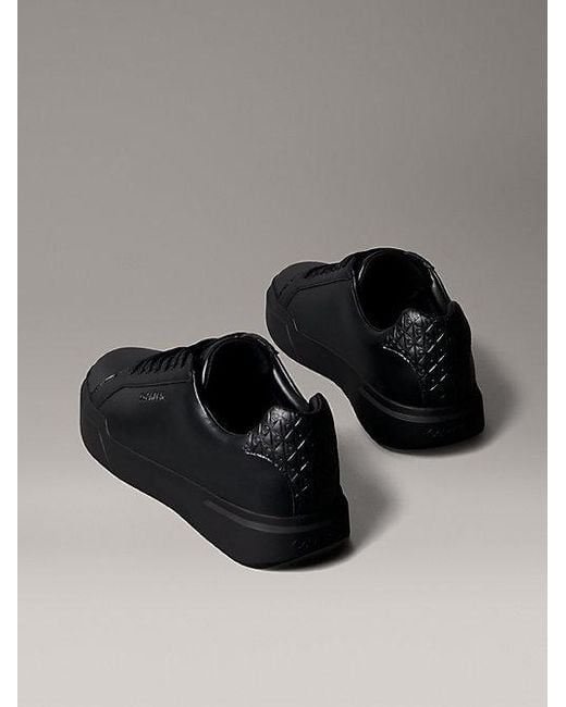 Calvin Klein Black Ck Avenue Smooth Leather Logo Trainers for men