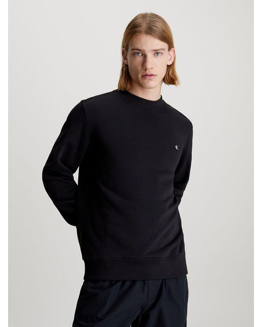 Calvin Klein Black Cotton Terry Badge Sweatshirt for men