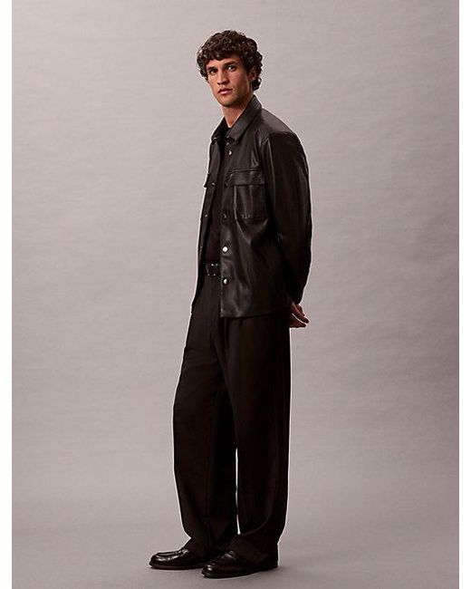 Calvin Klein Black Calvin Klein Faux Leather Relaxed Shirt Jacket for men