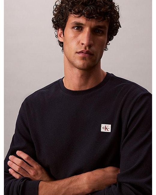 Calvin Klein Wafel-T-Shirt Met Lange Mouwen in het Blue voor heren