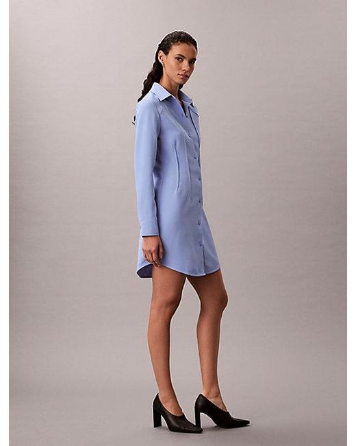 Calvin Klein Blue Casual Twill Long Sleeve Mini Shirtdress