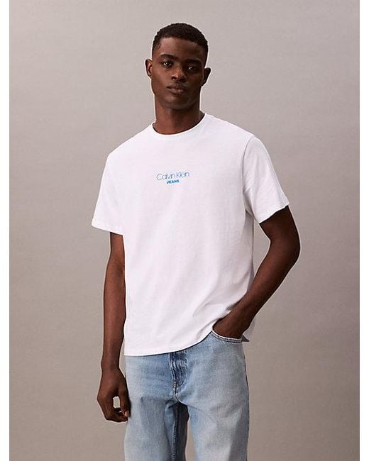 Calvin Klein White Jeans Acid Wash Logo T-Shirt for men