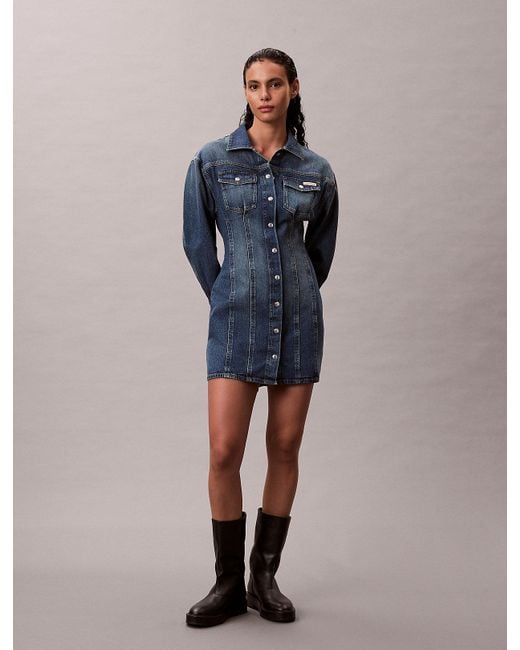 Calvin Klein Blue Denim Shirt Dress