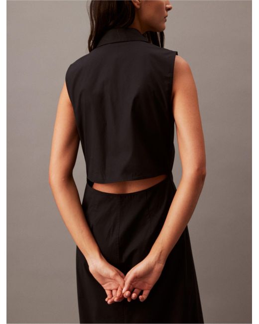 Calvin Klein Brown Stretch Poplin Cutout Shirt Dress