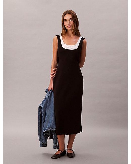 Calvin Klein Black Jeans Contrast Layer Midi Dress