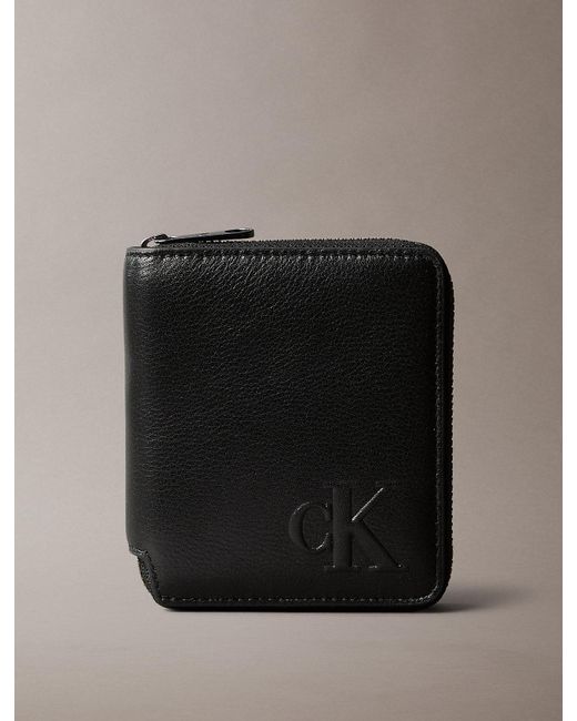 Calvin Klein Black Leather Zip Bifold Wallet for men