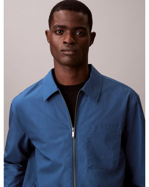 Calvin Klein Blue Relaxed Zip Up Poplin Overshirt for men