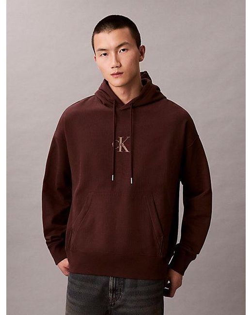 Calvin Klein Brown Jeans Monologo Premium Fleece Hoodie for men