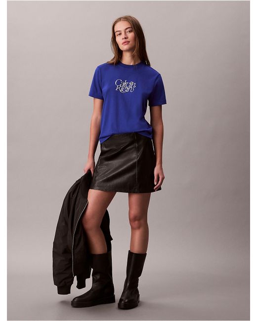 Calvin Klein Blue Calvin Klein Script Logo Graphic Slim T-Shirt