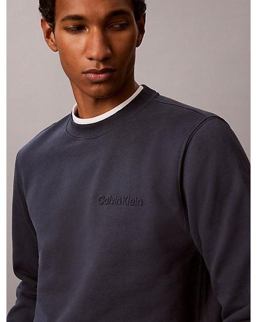 Calvin Klein Blue Cotton Fleece Embossed Sweatshirt for men