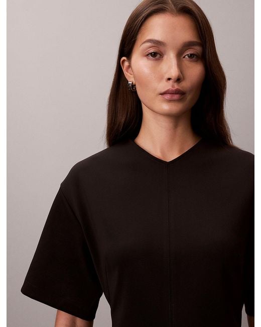 Calvin Klein Brown Smooth Stretch V-Neck Short Sleeve Dress