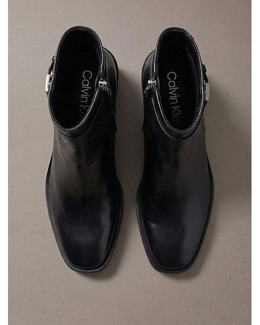 Calvin Klein Black Leather Block Heel Ankle Boots