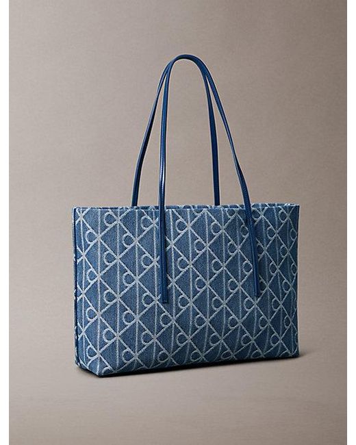 Calvin Klein Blue Large Denim Jacquard Tote Bag With Pouch