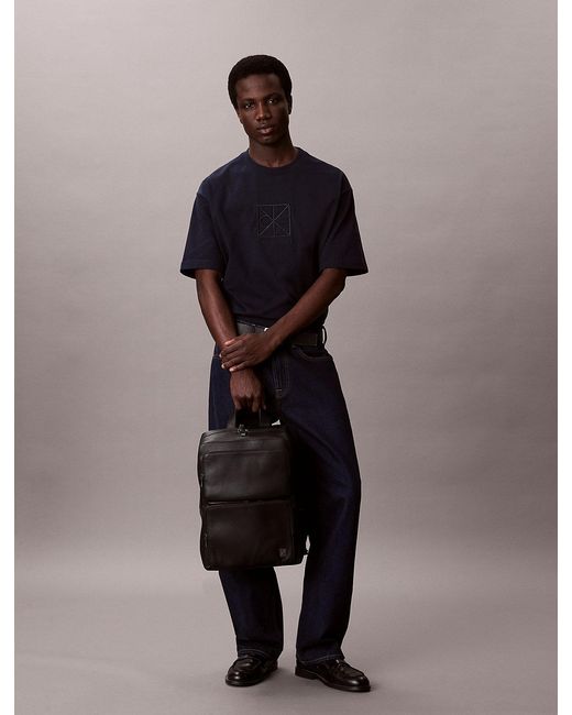 Calvin Klein Gray Slim Saffiano Emblem Logo Backpack for men