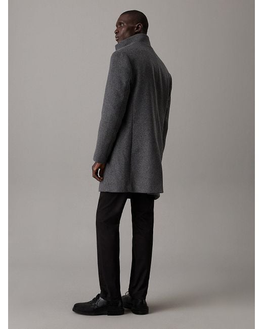 Calvin Klein Slim Wool Funnel Neck Coat in Grey for Men Lyst UK