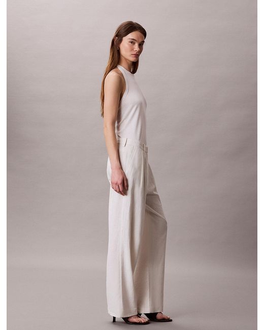 Calvin Klein Natural Linen Blend Wide Leg Trousers