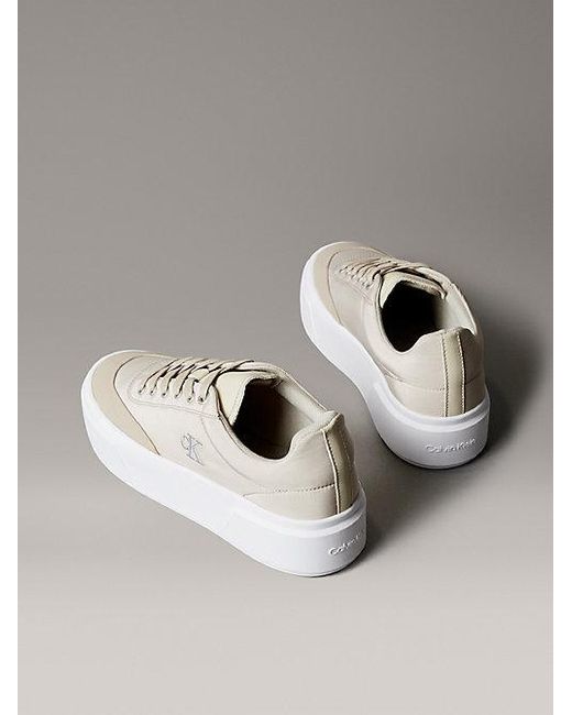 Calvin Klein Metallic Leather Signature Logo Platform Trainers